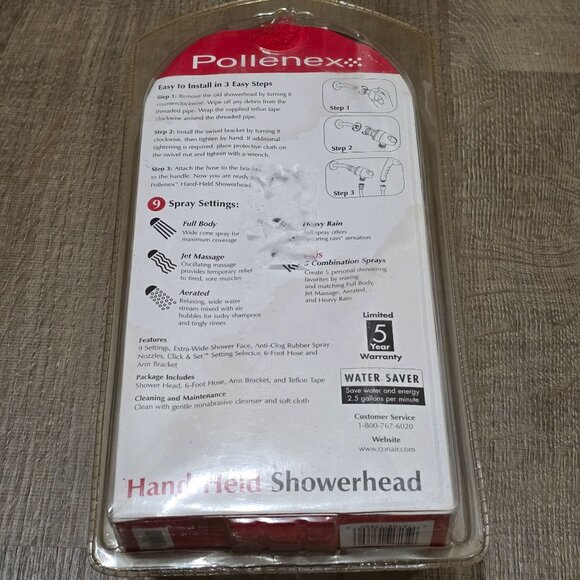 Pollenex Hand-Held Showerhead 9 Spray Settings Chrome Finish – New in Package - Picture 4 of 6